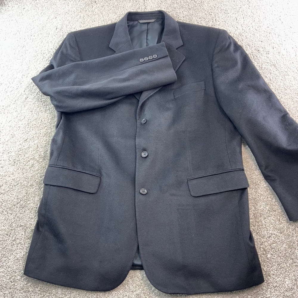 Peter Carland‎ Lora Pana Mens 48L Black 100% Cashmere Blazer 3 Button Sport Coat